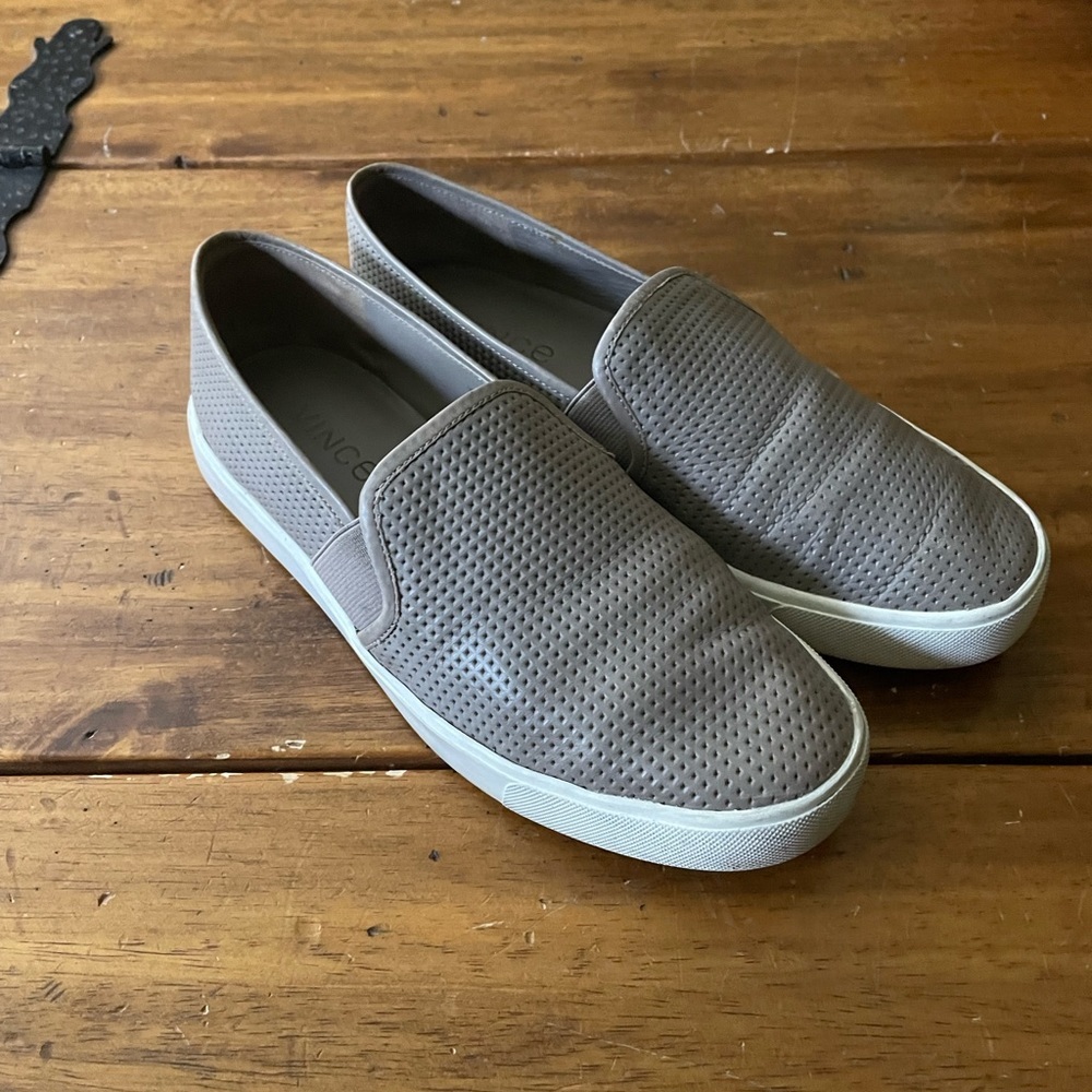 VINCE Sneakers Womens Sz 7 Blair Slip On Loafers Perforated Taupe Beige